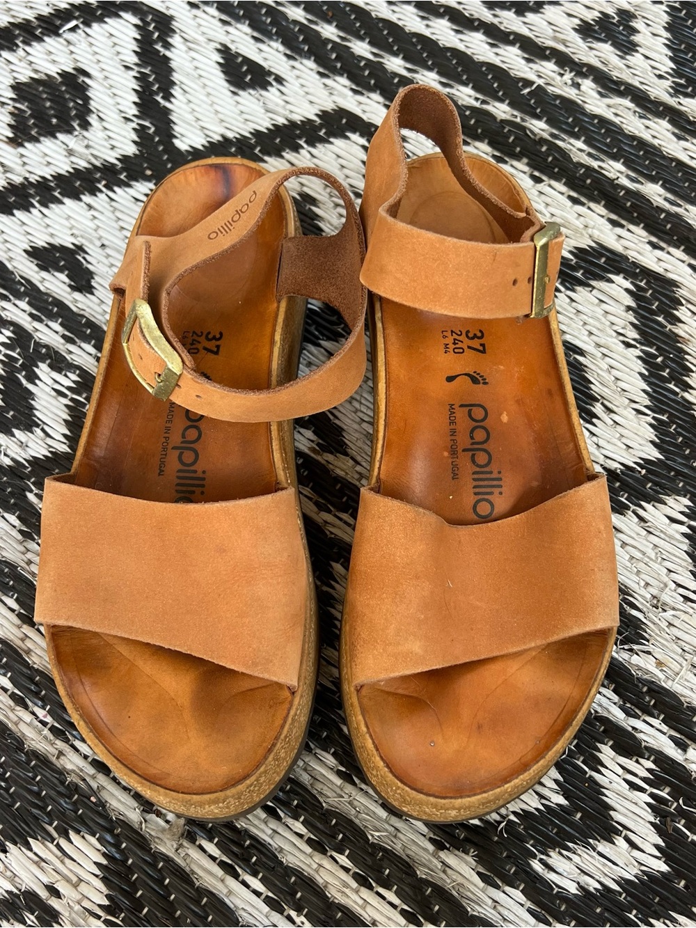 Papillio Tan Suede Double-Strap Cork Sandals with Buckle